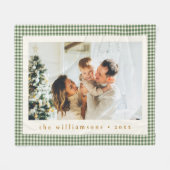 Cute Green Gingham Pset Aangepaste kerstfoto Fleece Deken (Voorkant (Horizontaal))