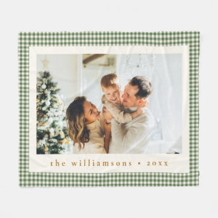 Cute Green Gingham Pset Aangepaste kerstfoto Fleece Deken