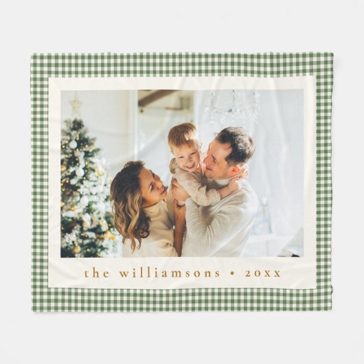 Cute Green Gingham Pset Aangepaste kerstfoto Fleece Deken (Voorkant (Horizontaal))