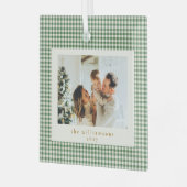 Cute Green Gingham Pset Aangepaste kerstfoto Glas Ornament (Voorkant links)