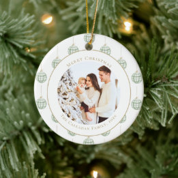 Cute Green Gingham Pset Aangepaste kerstfoto Keramisch Ornament