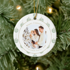 Cute Green Gingham Pset Aangepaste kerstfoto Keramisch Ornament