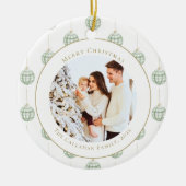 Cute Green Gingham Pset Aangepaste kerstfoto Keramisch Ornament (Voorkant)