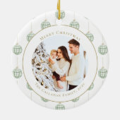 Cute Green Gingham Pset Aangepaste kerstfoto Keramisch Ornament (Achterkant)