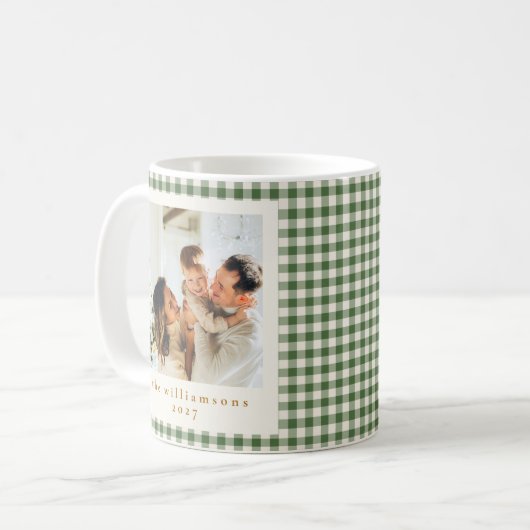 Cute Green Gingham Pset Aangepaste kerstfoto Koffiemok (Voorkant links)