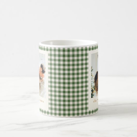 Cute Green Gingham Pset Aangepaste kerstfoto Koffiemok (Center)
