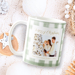 Cute Green Gingham Pset Aangepaste kerstfoto Koffiemok