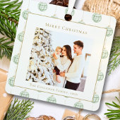 Cute Green Gingham Pset Aangepaste kerstfoto Metalen Ornament