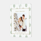 Cute Green Gingham Pset Aangepaste kerstfoto Metalen Ornament (Voorkant links)