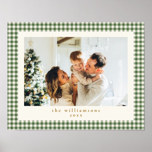 Cute Green Gingham Pset Aangepaste kerstfoto Poster (Voorkant)