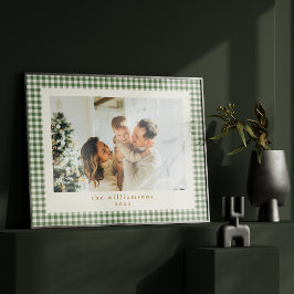 Cute Green Gingham Pset Aangepaste kerstfoto Poster