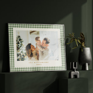 Cute Green Gingham Pset Aangepaste kerstfoto Poster