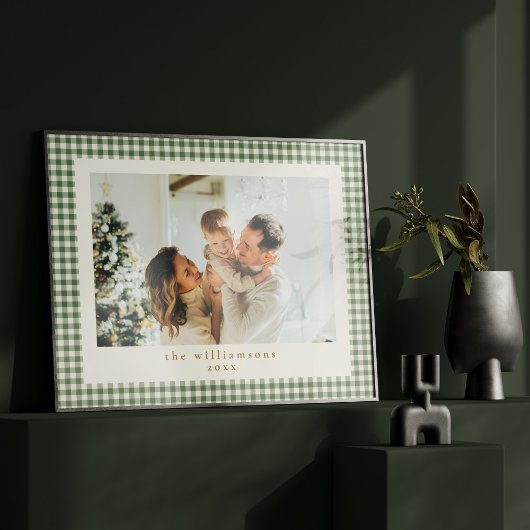 Cute Green Gingham Pset Aangepaste kerstfoto Poster