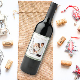 Cute Green Gingham Pset Aangepaste kerstfoto Wijn Etiket