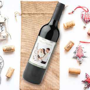 Cute Green Gingham Pset Aangepaste kerstfoto Wijn Etiket