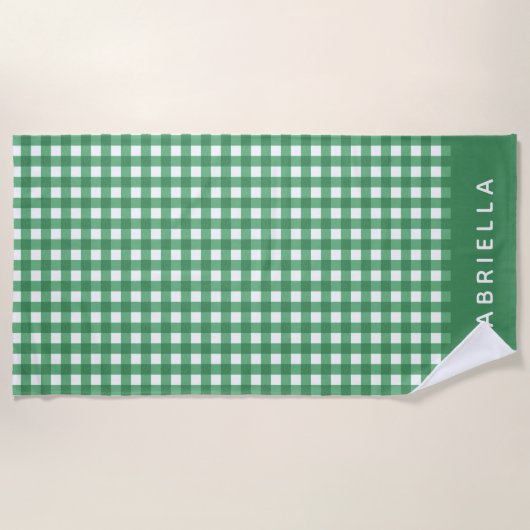 Cute  Green Gingham Pset Personalized Strandlaken (Voorkant)
