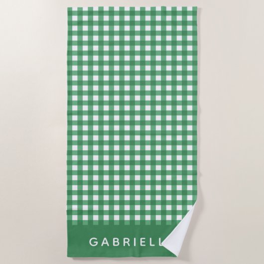 Cute  Green Gingham Pset Personalized Strandlaken (Voorkant)
