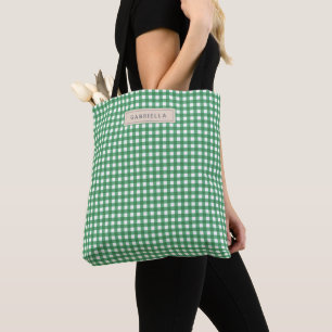 Cute  Green Gingham Pset Personalized Tote Bag