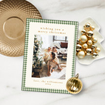 Cute Green Gingham Pset Portret Foto Kerstmis