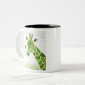 Cute Green Giraffe en hommel Tweekleurige Koffiemok (Voorkant links)