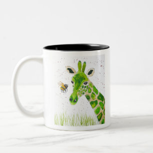Cute Green Giraffe en hommel Tweekleurige Koffiemok