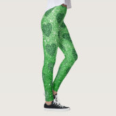 Cute Green Glitter St Patricks Day Shamrock Hearts Leggings (Rechts)
