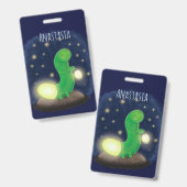 Cute green glow-cartoon illustratie badge (Voor- en achterkant)