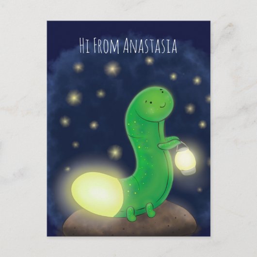 Cute green glow-cartoon illustratie briefkaart (Voorkant)