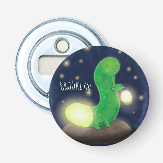Cute green glow-cartoon illustratie button flesopener (Voorkant)