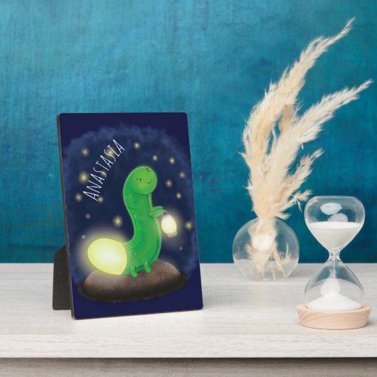 Cute green glow-cartoon illustratie fotoplaat (Zijkant)