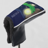 Cute green glow-cartoon illustratie golfheadcover (3/4 voorkant)