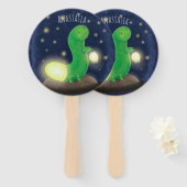 Cute green glow-cartoon illustratie handwaaier (Voorkant en achterkant)