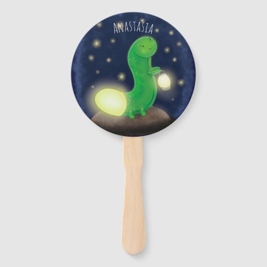 Cute green glow-cartoon illustratie handwaaier (Voorkant)