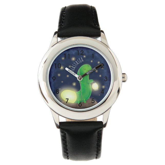Cute green glow-cartoon illustratie horloge (Voorkant)