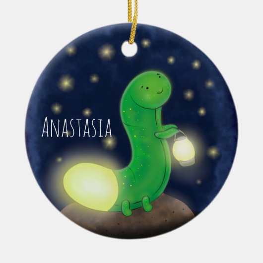 Cute green glow-cartoon illustratie keramisch ornament (Voorkant)