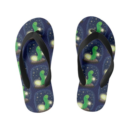 Cute green glow-cartoon illustratie kinder teenslippers (Voetbed)