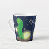Cute green glow-cartoon illustratie latte mok (Linkerhoek)