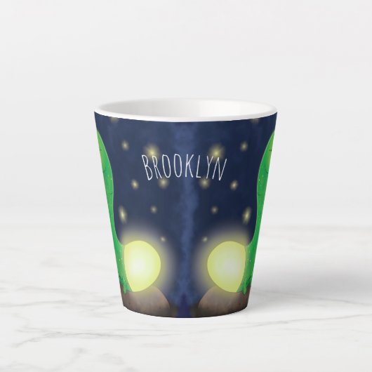 Cute green glow-cartoon illustratie latte mok (Voorkant)