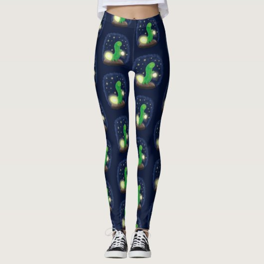Cute green glow-cartoon illustratie leggings (Voorkant)