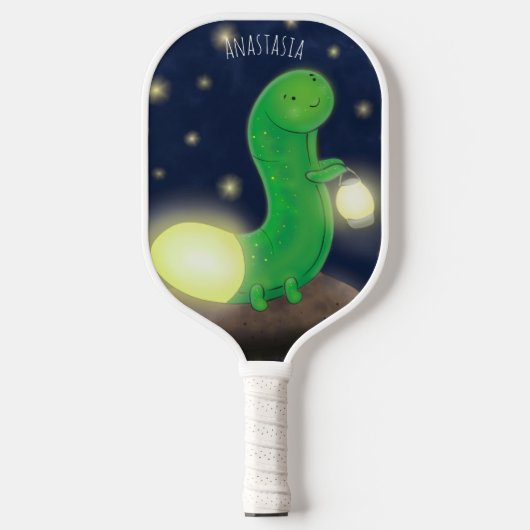 Cute green glow-cartoon illustratie pickleball paddle (Voorkant)