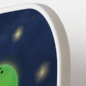 Cute green glow-cartoon illustratie pickleball paddle (Links Detail)