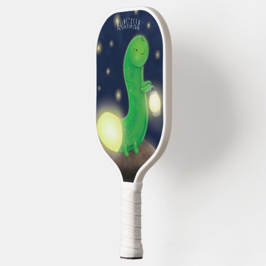 Cute green glow-cartoon illustratie pickleball paddle (Links)