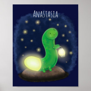 Cute green glow-cartoon illustratie poster