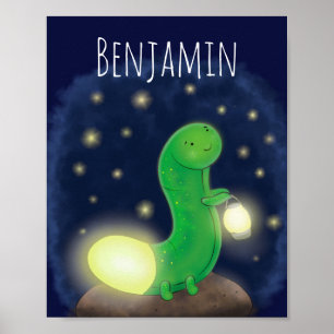 Cute green glow-cartoon illustratie poster
