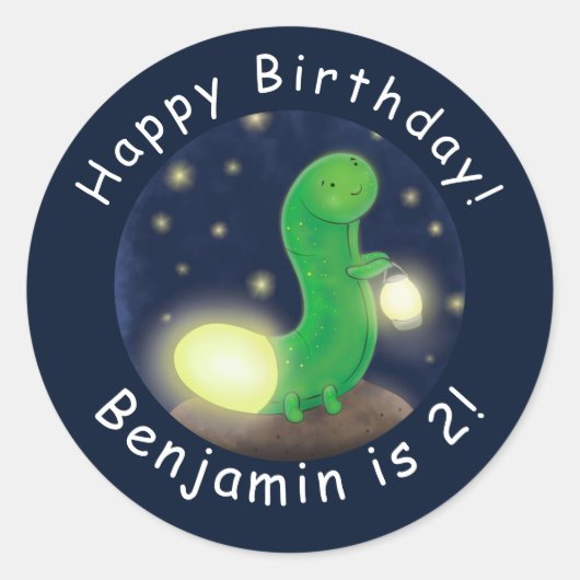 Cute green glow-cartoon illustratie ronde sticker (Voorkant)