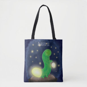 Cute green glow-cartoon illustratie tote bag