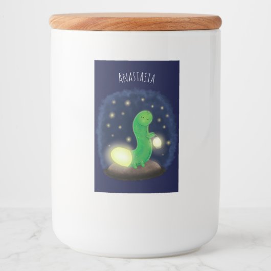 Cute green glow-cartoon illustratie voedselcontainer etiket (Voorkant)