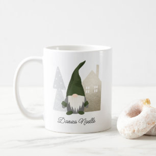 Cute Green Gnome and House   Naam Kerstmis Koffiemok