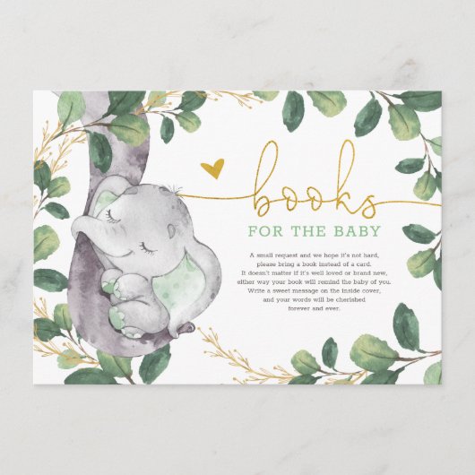 Cute Green Gold Greenery Elephant Books for Baby Informatiekaartje (Voorkant)