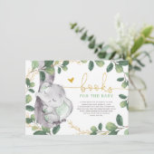 Cute Green Gold Greenery Elephant Books for Baby Informatiekaartje (Staand voorkant)